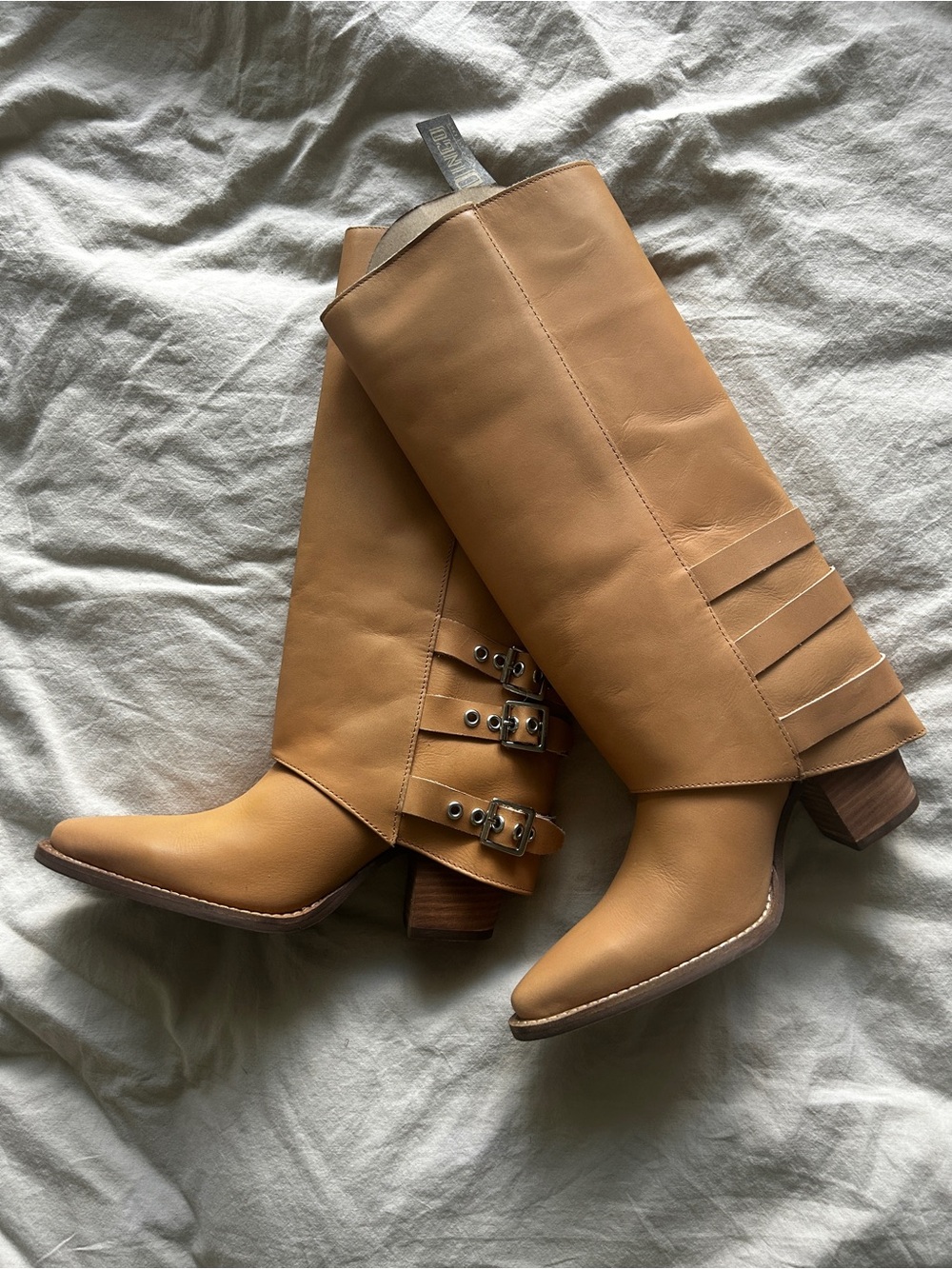 Dingo Cognac Knee-High Leather Buckle Boots 6.5 NWT
